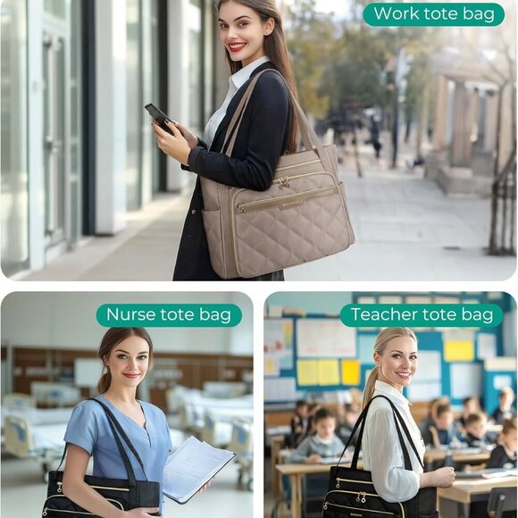 Teacher Tote Bag for Women 15.6in Quilted with Insulated Pocket & Nurse Bag Feat - Picture 5 of 7